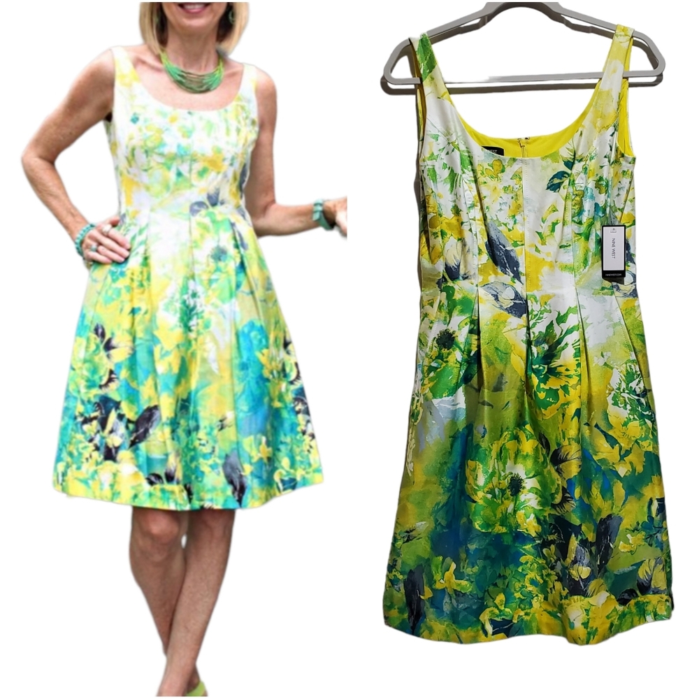 Nine West Floral Sunshine Combo Sleeveless Sundress 6
